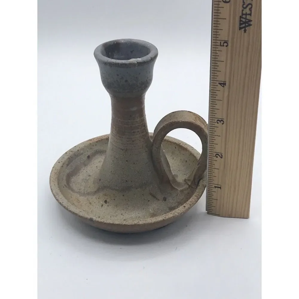 Studio‎ Art Pottery Candle Holder With Finger Loop Browns/blues Stoneware